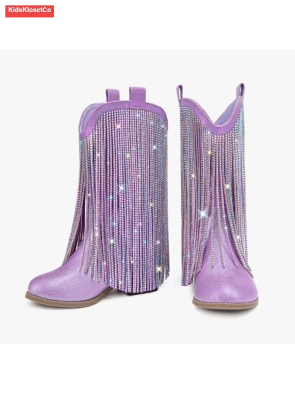 Rhinestone Fringe Cowgirl Boots Girls Mid Calf Pointed Toe Pull On